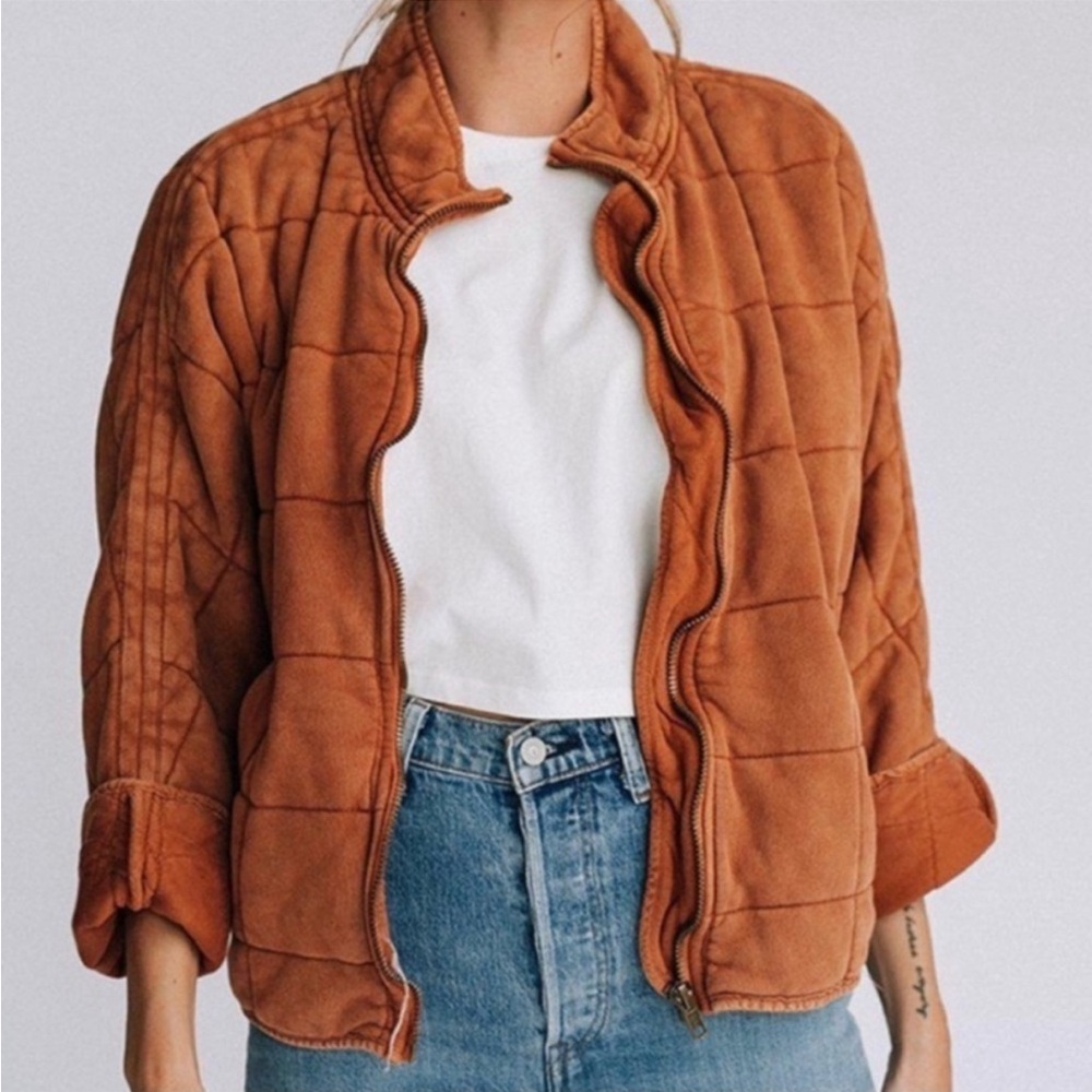 Free People Dolman Quilted Knit Jacket in Terracotta (Small)
